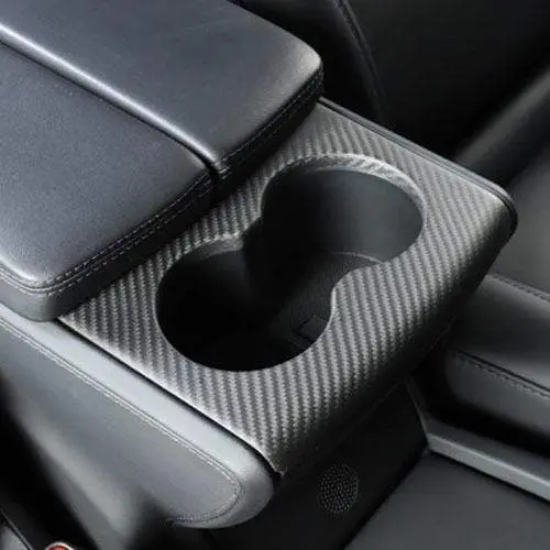 Real Molded Matte Carbon Fiber Cup Holder Overlay For Tesla Model X 2015-2021 1