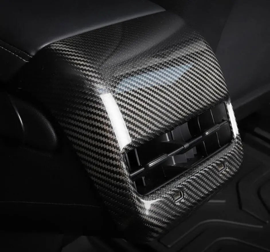 Real Molded Gloss Carbon Fiber Rear Backseat Vent Overlay Cover For Tesla Model 3 2017-2023 1