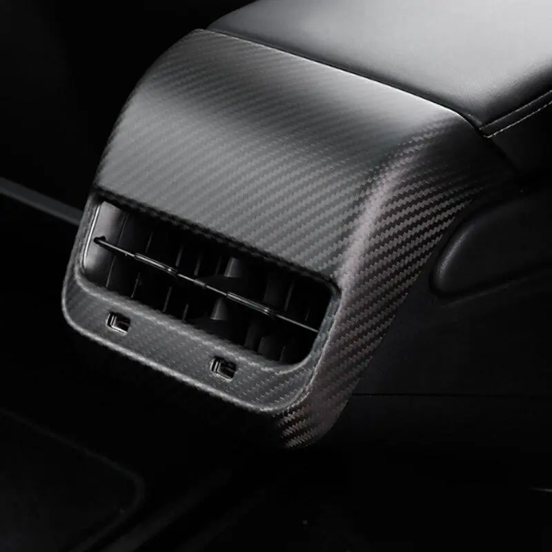 Real Molded Matte Carbon Fiber Backseat Ac Vent Overlay Cover For Tesla Model 3 2017-2023 1