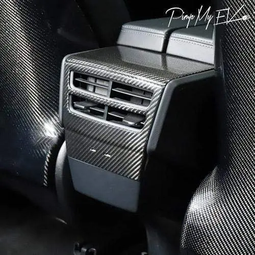 Real Molded Gloss Carbon Fiber Rear Ac Vent Overlay Cover For Tesla Model X 2018-2020 1