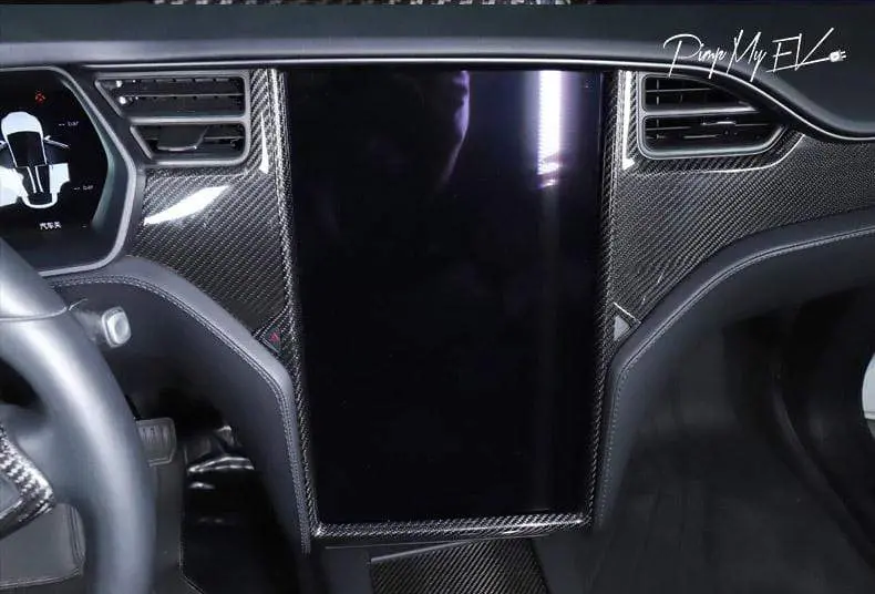 Real Molded Gloss Carbon Fiber Touch Screen Overlay Trim For Tesla Model S 2014-2020 1