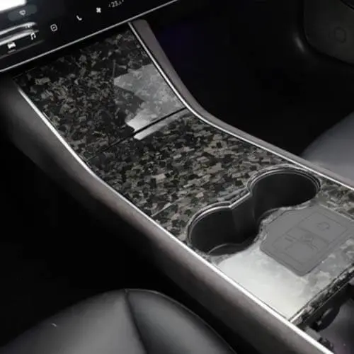 Real Molded Gloss Forged Carbon Fiber Center Console Overlay Kit For Tesla Model 3 2017-2020 1
