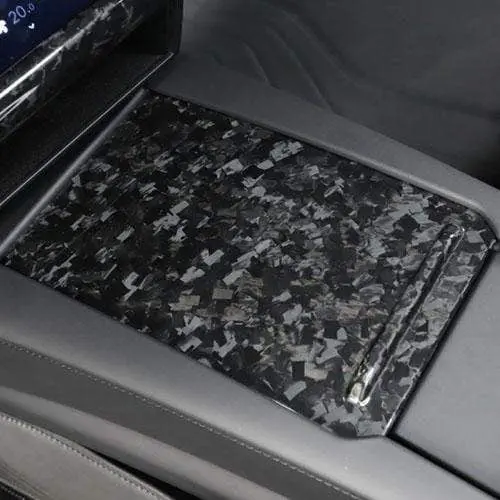 Real Molded Gloss Forged Carbon Fiber Center Console Slide Cover Trim For Tesla Model X 2015-2020 1