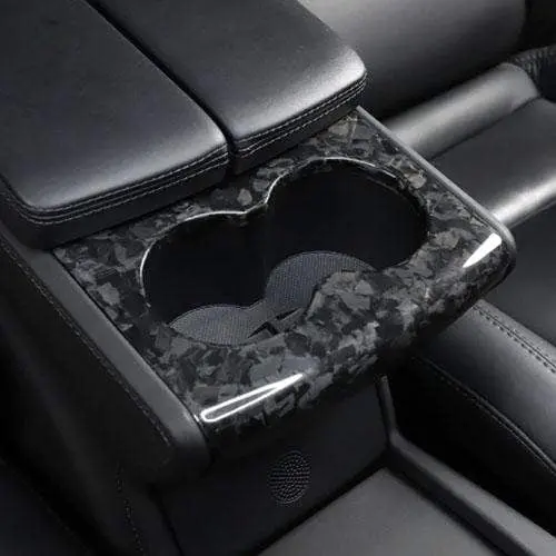 Real Molded Gloss Forged Carbon Fiber Cup Holder Backseat Overlay Covers For Tesla Model X 2015-2021 1