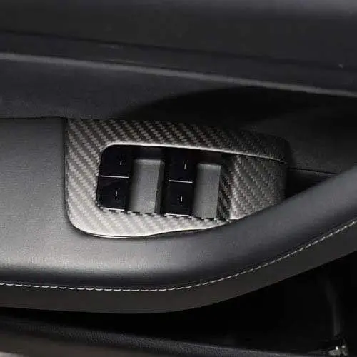 Real Molded Matte Carbon Fiber Door Window Switch Overlay Covers For Tesla Model Y (Left Hand Drive) 2021-2026 1