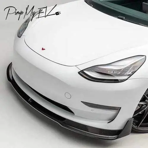 Real Molded Gloss Carbon Fiber V Type Blade Front Lip For Tesla Model 3 2017-2023 1