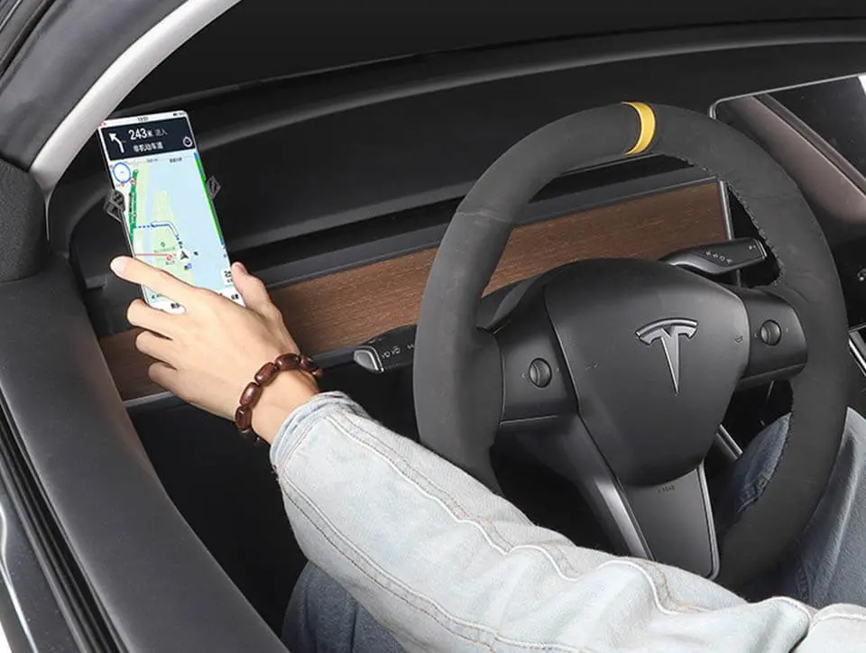 Carbon Fiber Effect Mobile Phone Holder Mount For Tesla Model 3 2017-2023 2