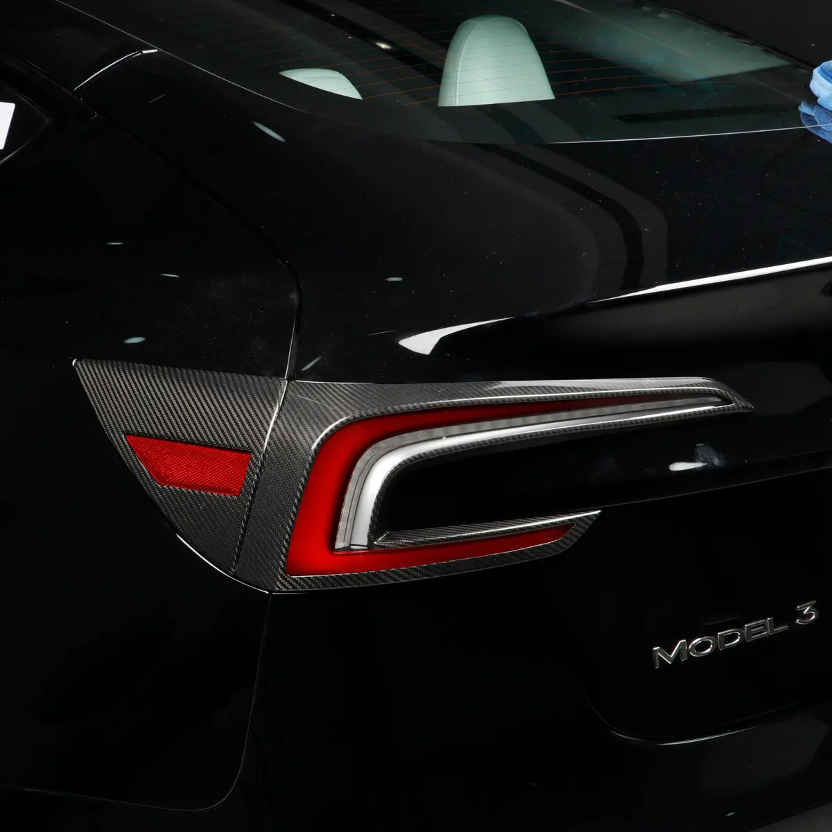 Real Molded Gloss Carbon Fiber Tail Light Surrounds Set For Tesla Model 3 2023-2024 Highland 1