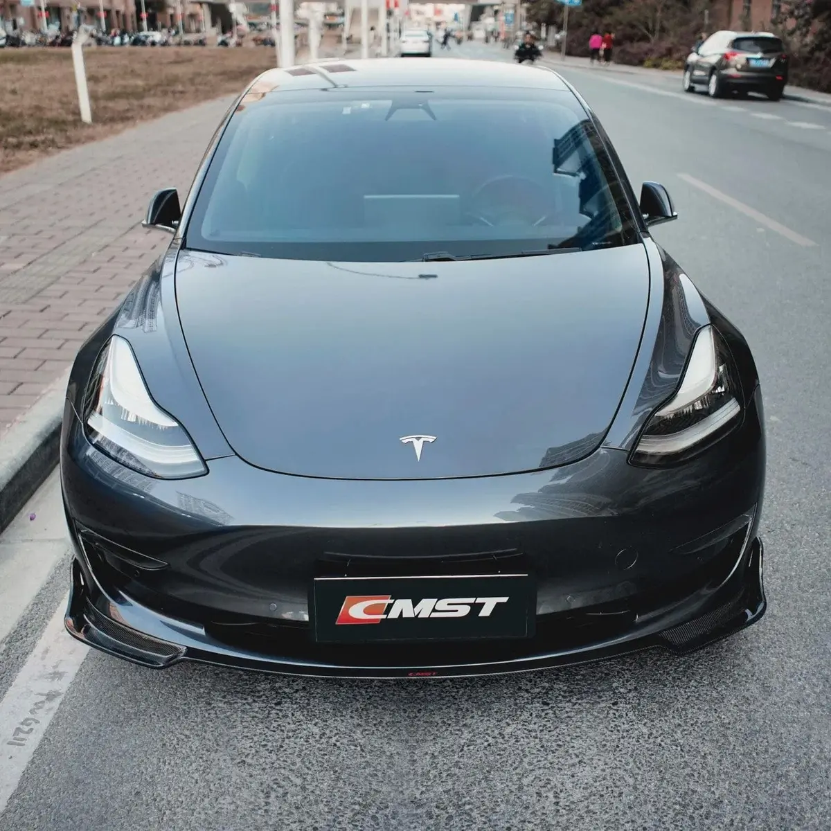 Cmst Genuine Carbon Fiber Front Lip V1 For Tesla Model 3 2017-2023 1