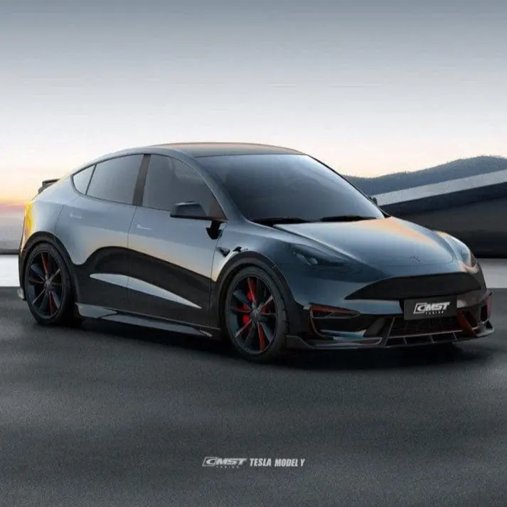 Cmst Genuine Carbon Fiber & Frp Front Lip Splitter V4 For Tesla Model Y Awd Performance/Rwd Long Range 2020-2025 Pre Juniper 1