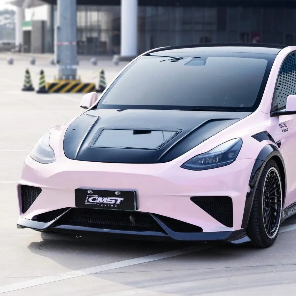Cmst Genuine Carbon Fiber Hood With Clearview Transparent Glass For Tesla Model Y 2020-2026 1