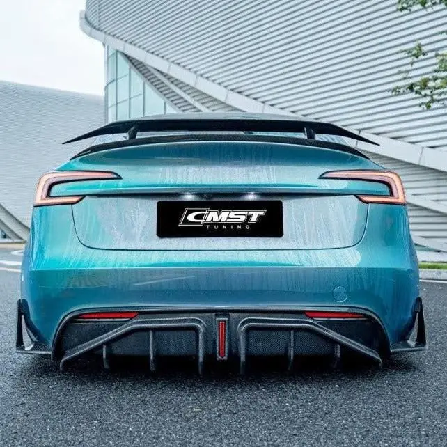 Cmst Genuine Carbon Fiber Rear Diffuser & Canards V2 For Tesla Model 3 Highland 2024 - 2026 1