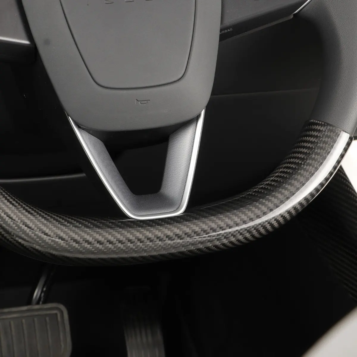 Real Molded Gloss Carbon Fiber Lower Steering Wheel Overlay Cover For Tesla Model 3 2023-2026 Highland 1