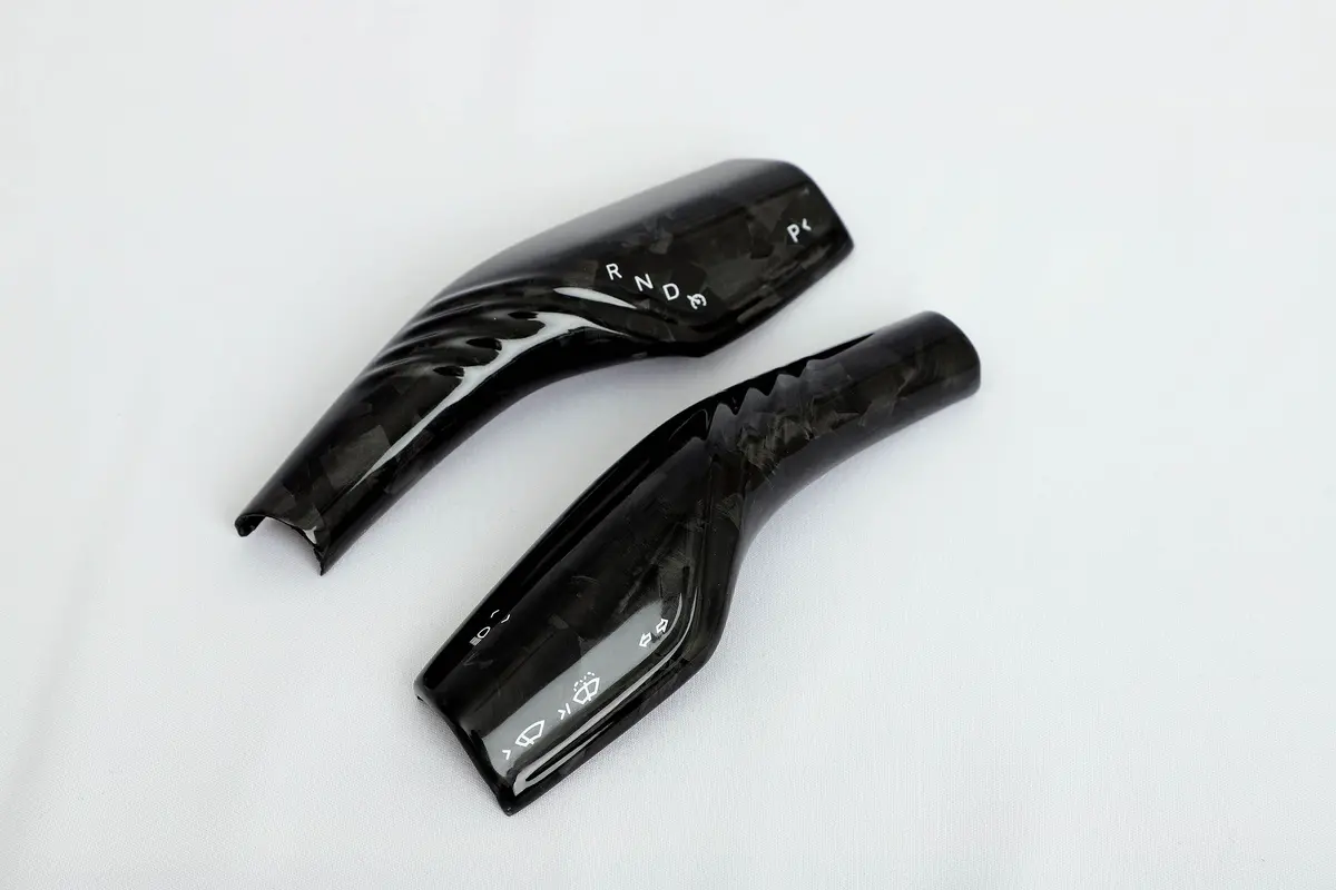 Real Molded Forged Carbon Fiber Wiper And Driving Shift Overlay Covers V3 For Tesla Model Y 2020-2026 2