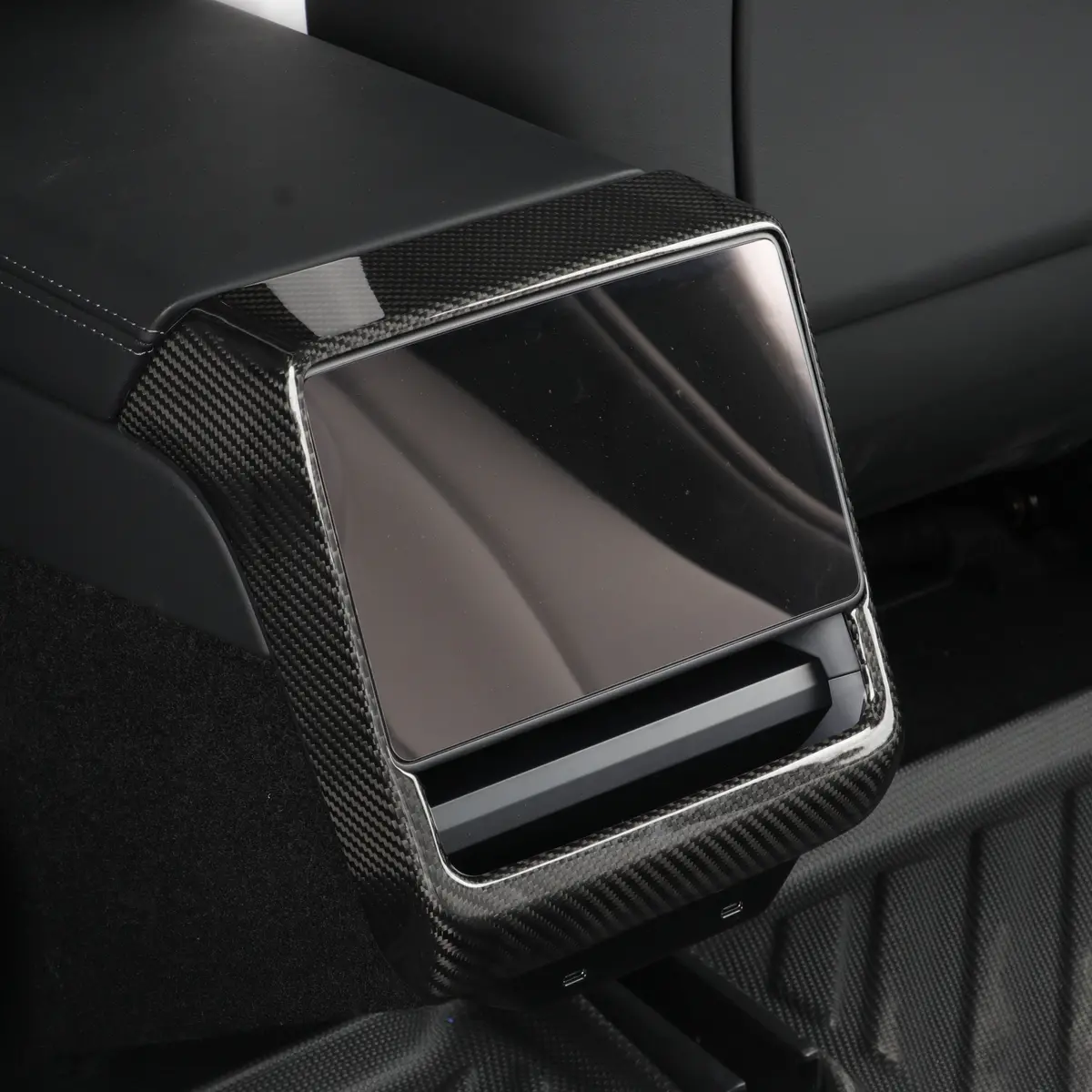 Real Molded Gloss Carbon Fiber Rear Ac Screen Display Overlay Cover Tesla Model 3 2023-2026 Highland 1