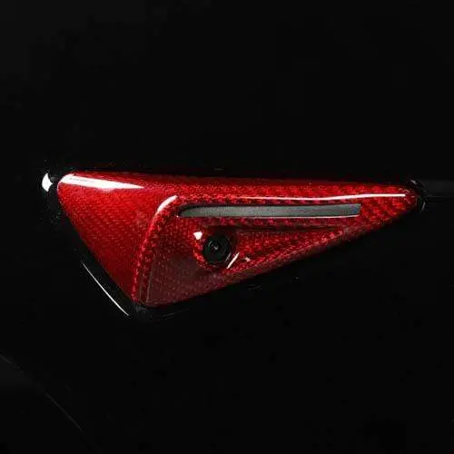 Real Molded Red Carbon Fiber Turn Signal Side Marker Overlay Camera Covers New V3 For Tesla Model Y Hw 4 2023-2026 1
