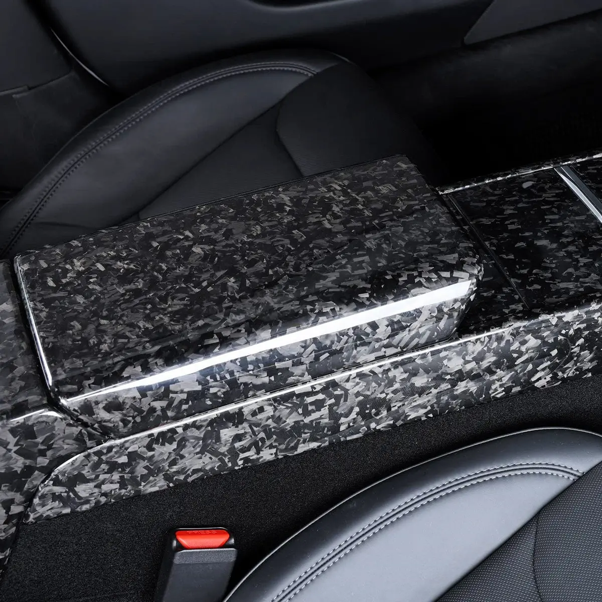 Real Molded Forged Carbon Fiber Armrest Overlay Cover For Tesla Model Y Juniper 1
