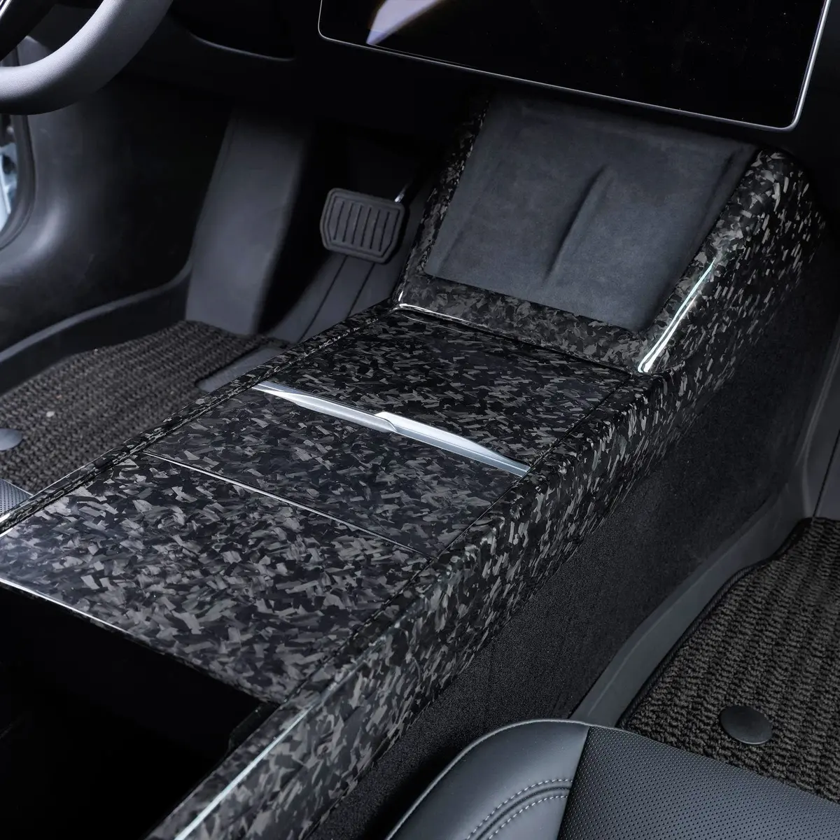 Real Molded Forged Carbon Fiber Center Console Overlay Kit 4Pcs For Tesla Model Y Juniper 1