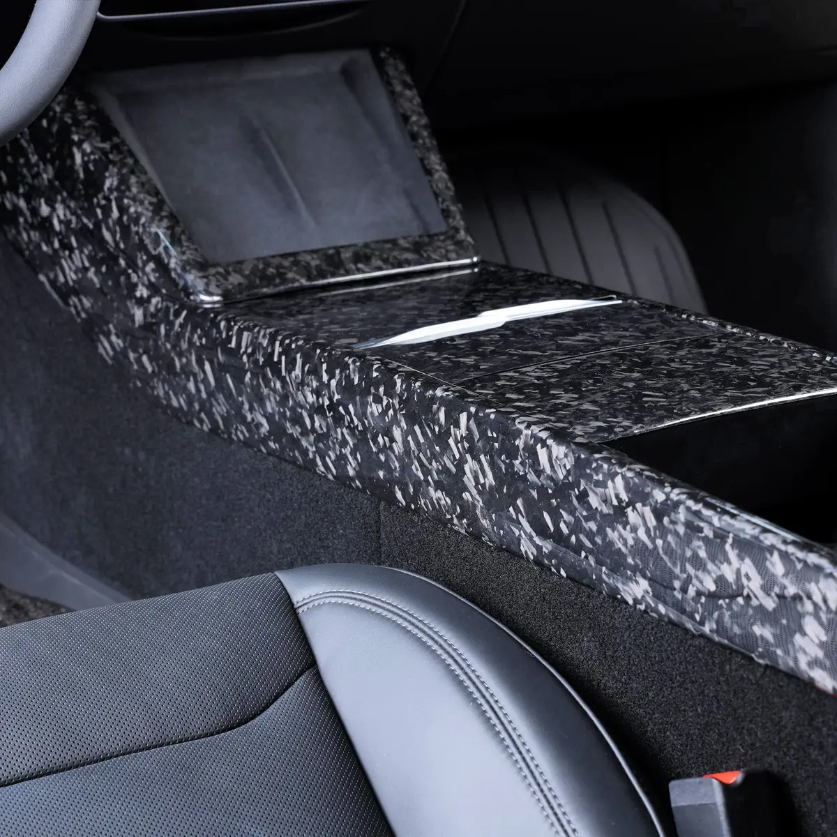 Real Molded Forged Carbon Fiber Center Console Full Coverage Overlay For Tesla Model Y Juniper 1