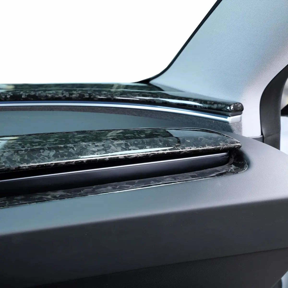 Real Molded Forged Carbon Fiber Dashboard Overlay Kit For Tesla Model Y Juniper 1