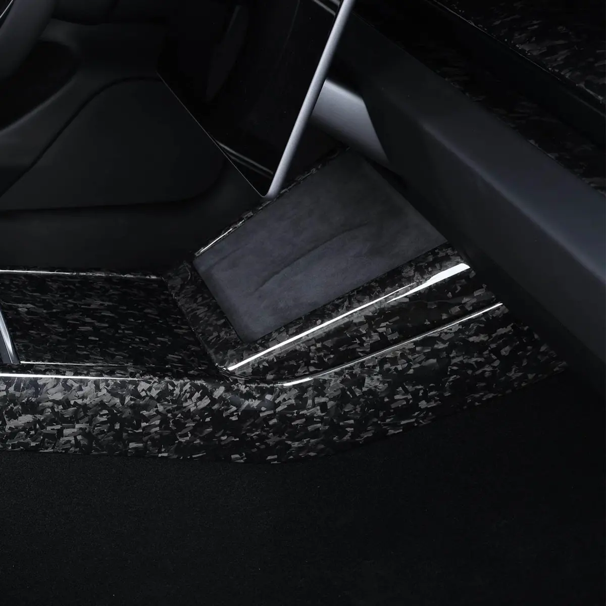 Real Molded Forged Carbon Fiber Mobile Charger Surround Trim For Tesla Model Y Juniper 1