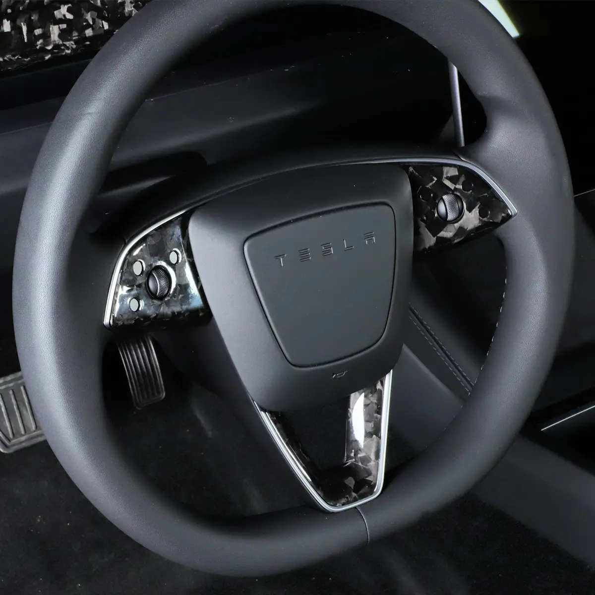 Real Molded Forged Carbon Fiber Steering Wheel Overlays 3Pcs For Tesla Model 3 2023-2026 Highland 1