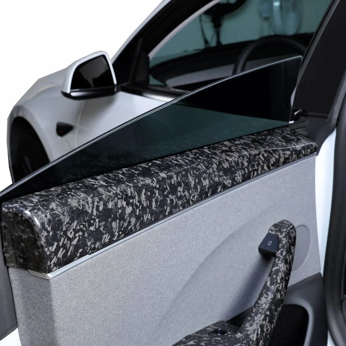 Real Molded Forged Carbon Fiber Upper Door Panel Overlay Covers 4Pcs For Tesla Model 3 2023-2026 Highland 1