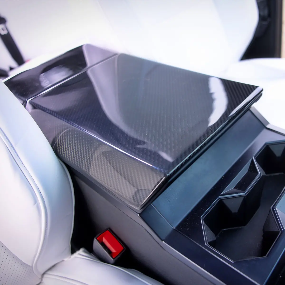 Real Molded Gloss Carbon Fiber Armrest & Rear Screen Overlay Cover For Tesla Cybertruck 2024 - 2026 1