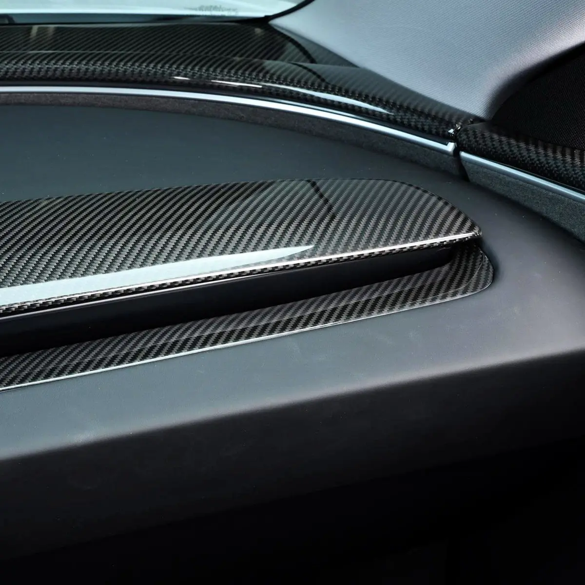 Real Molded Gloss Carbon Fiber Dashboard Air Vent Overlay Kit For Tesla Model Y Juniper 1