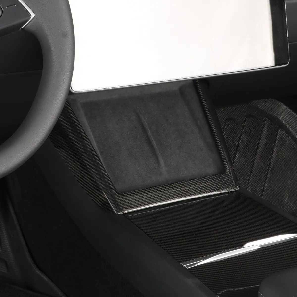 Real Molded Gloss Carbon Fiber Mobile Charger Surround Trim For Tesla Model 3 2023-2026 Highland 1