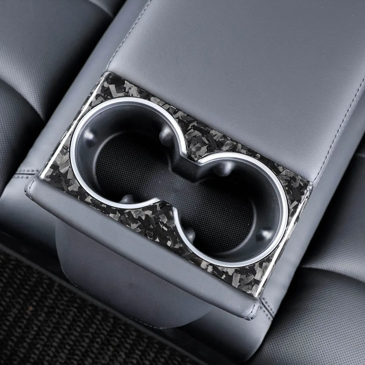 Real Molded Gloss Forged Carbon Fiber Backseat Cup Holder Overlay For Tesla Model 3 2023-2026 Highland 1