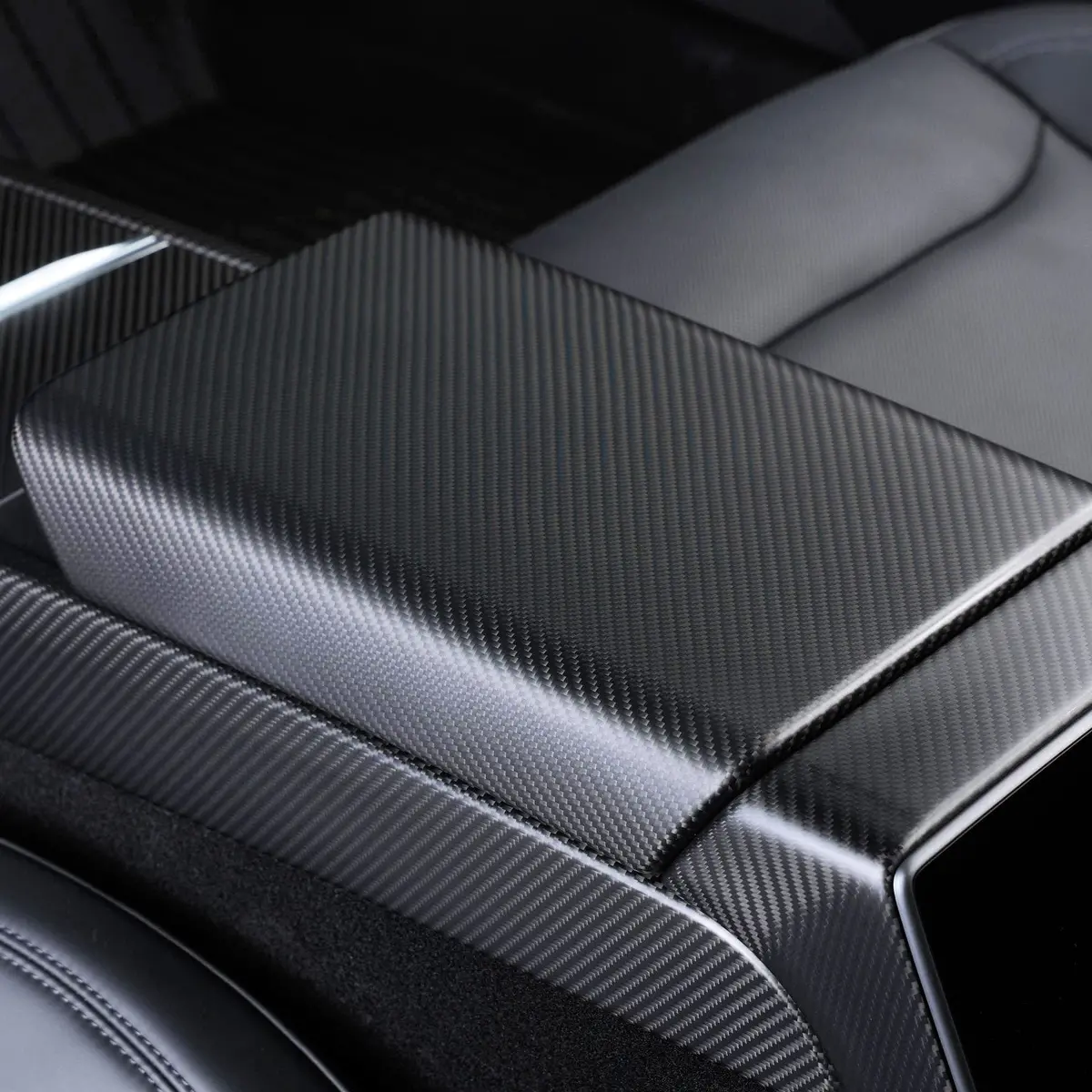 Real Molded Matte Carbon Fiber Armrest Overlay Cover For Tesla Model 3 Highland 2023-2026 1