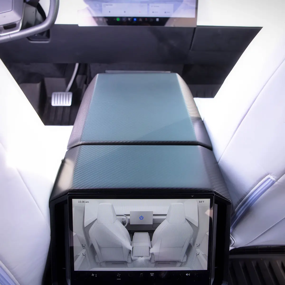 Real Molded Matte Carbon Fiber Armrest & Rear Screen Overlay Cover For Tesla Cybertruck 2024 - 2026 1