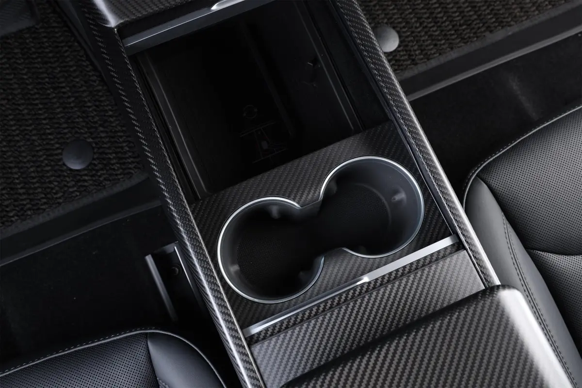 Real Molded Matte Carbon Fiber Center Console Overlay Kit 4Pcs For Tesla Model 3 2023-2026 Highland 2