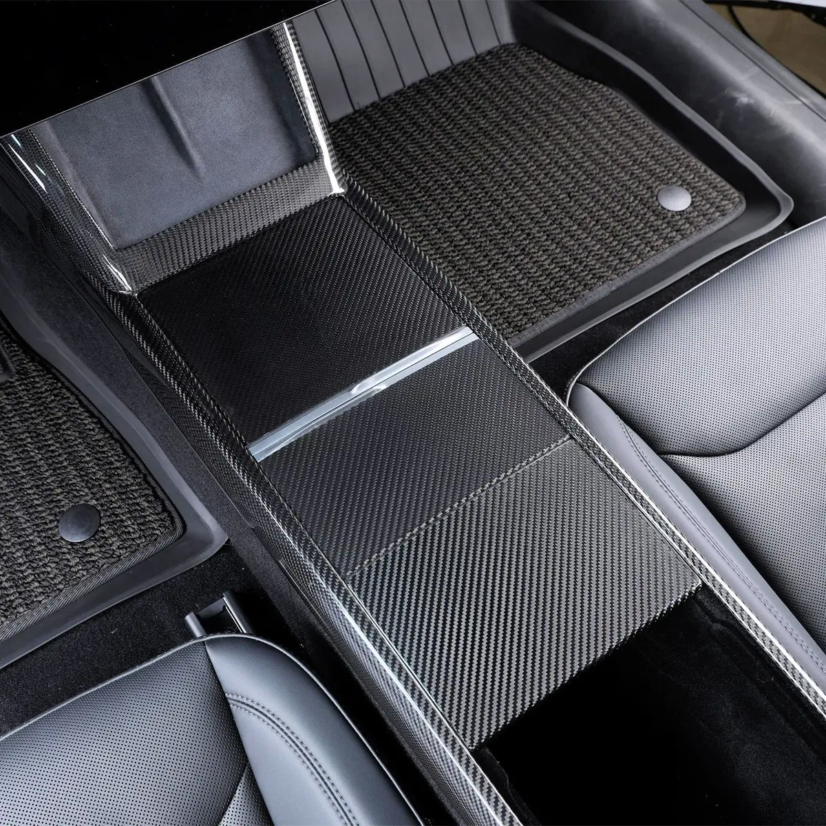 Real Molded Matte Carbon Fiber Center Console Overlay Kit 4Pcs For Tesla Model Y Juniper 1