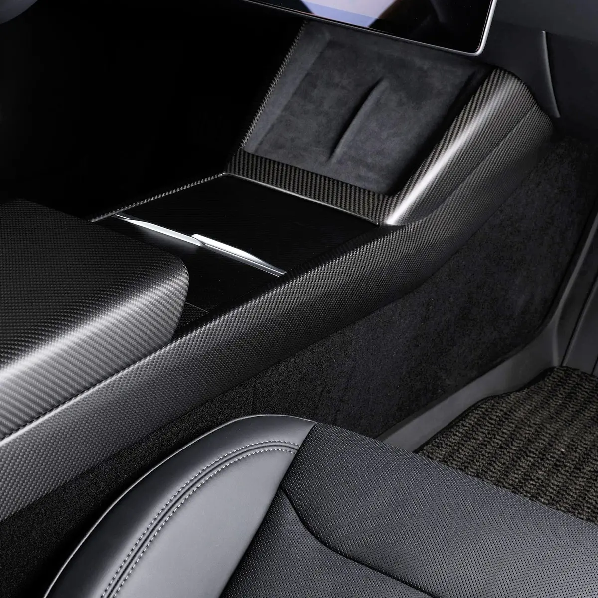 Real Molded Matte Carbon Fiber Center Console Side Panel Overlays For Tesla Model 3 2023-2026 1