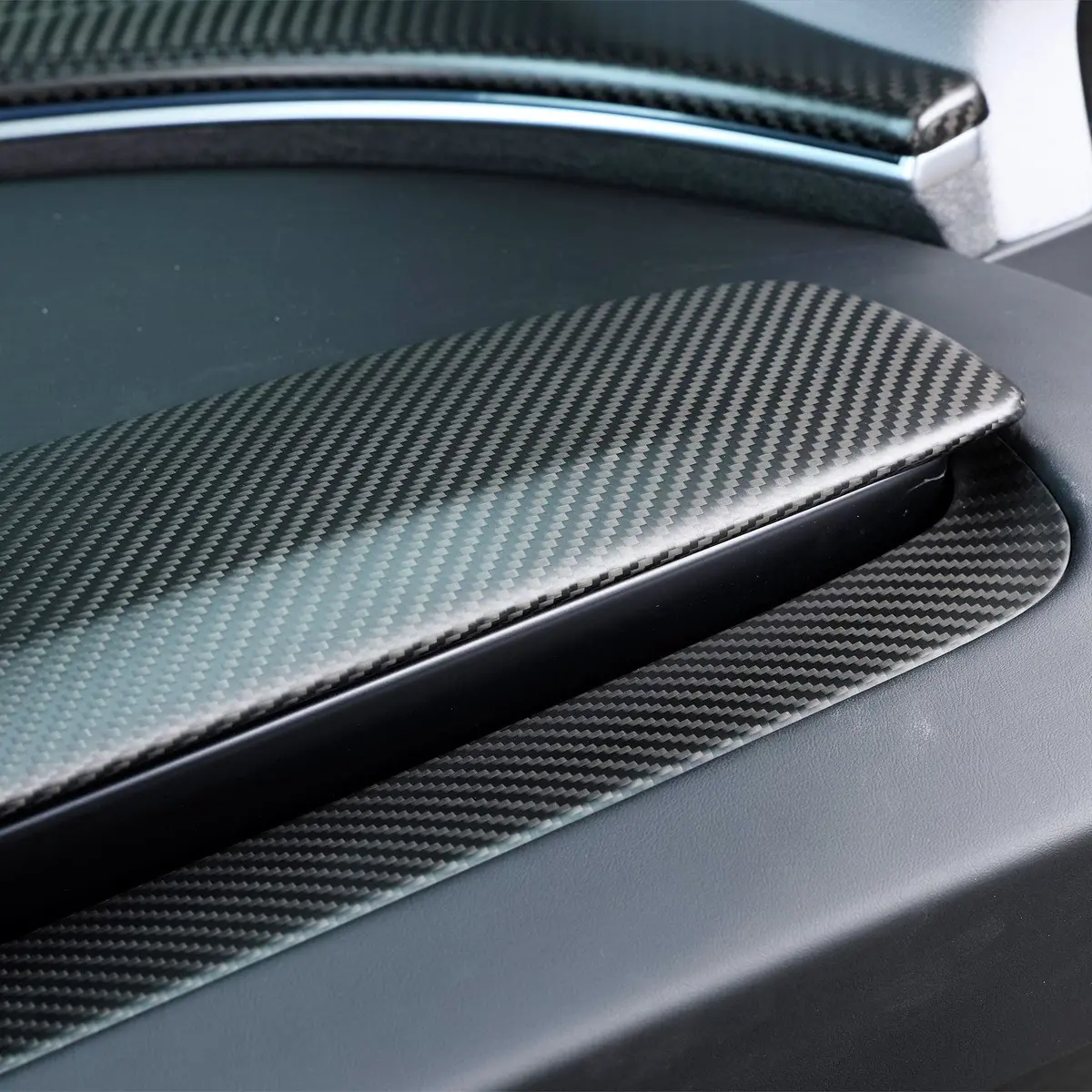 Real Molded Matte Carbon Fiber Dashboard Air Vent Overlay Kit For Tesla Model 3 2023-2026 Highland 1