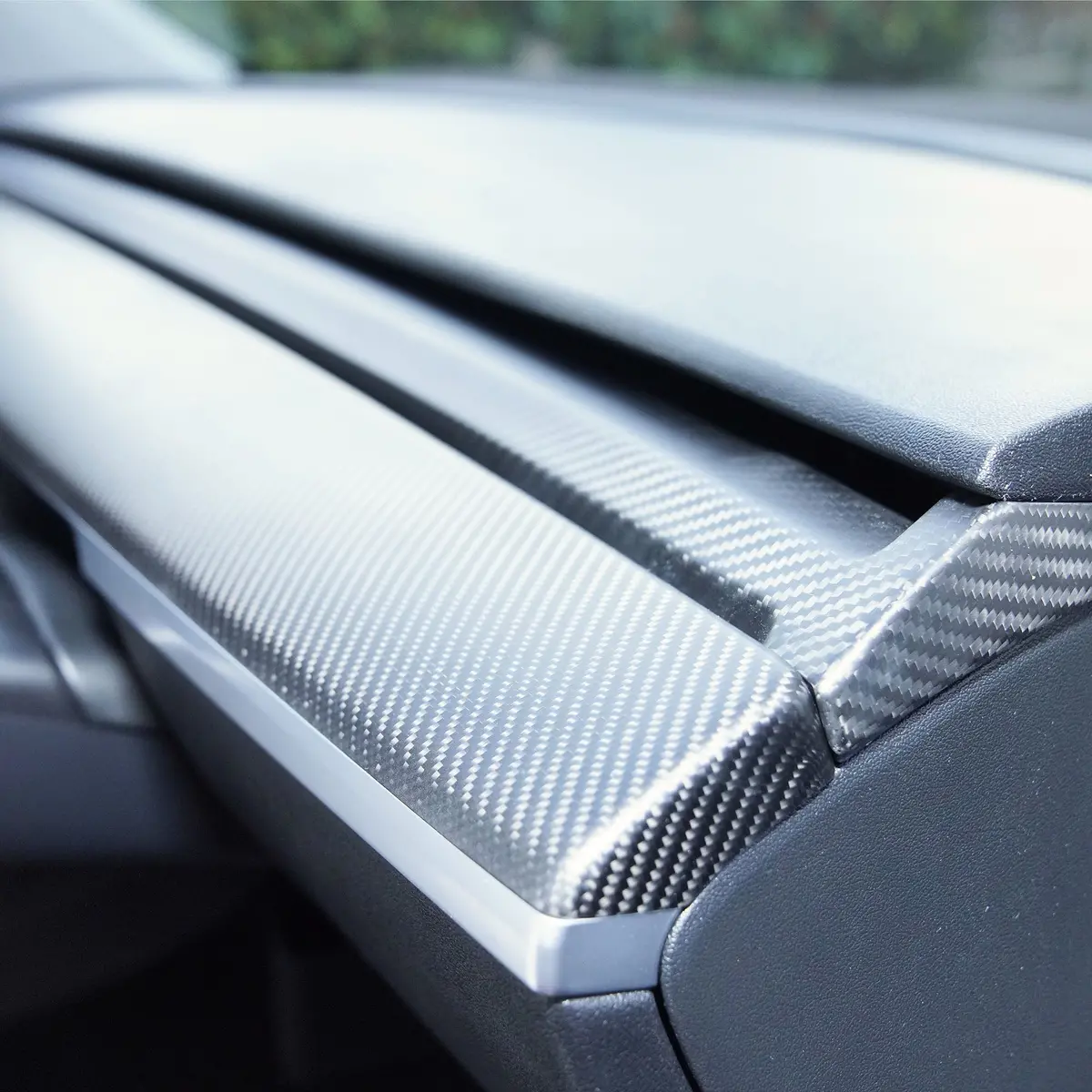 Real Molded Matte Carbon Fiber Dashboard Air Vent Top Overlay For Tesla Model 3 2021-2023 1
