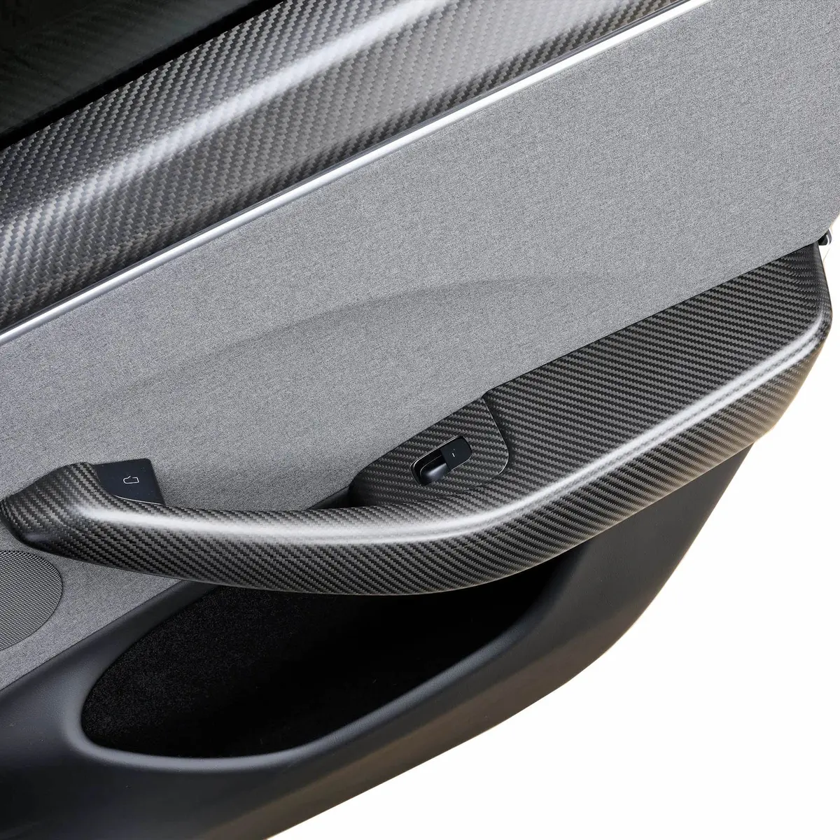 Real Molded Matte Carbon Fiber Door Armrest Panel Overlay Covers 4Pcs For Tesla Model 3 2023-2026 Highland 1