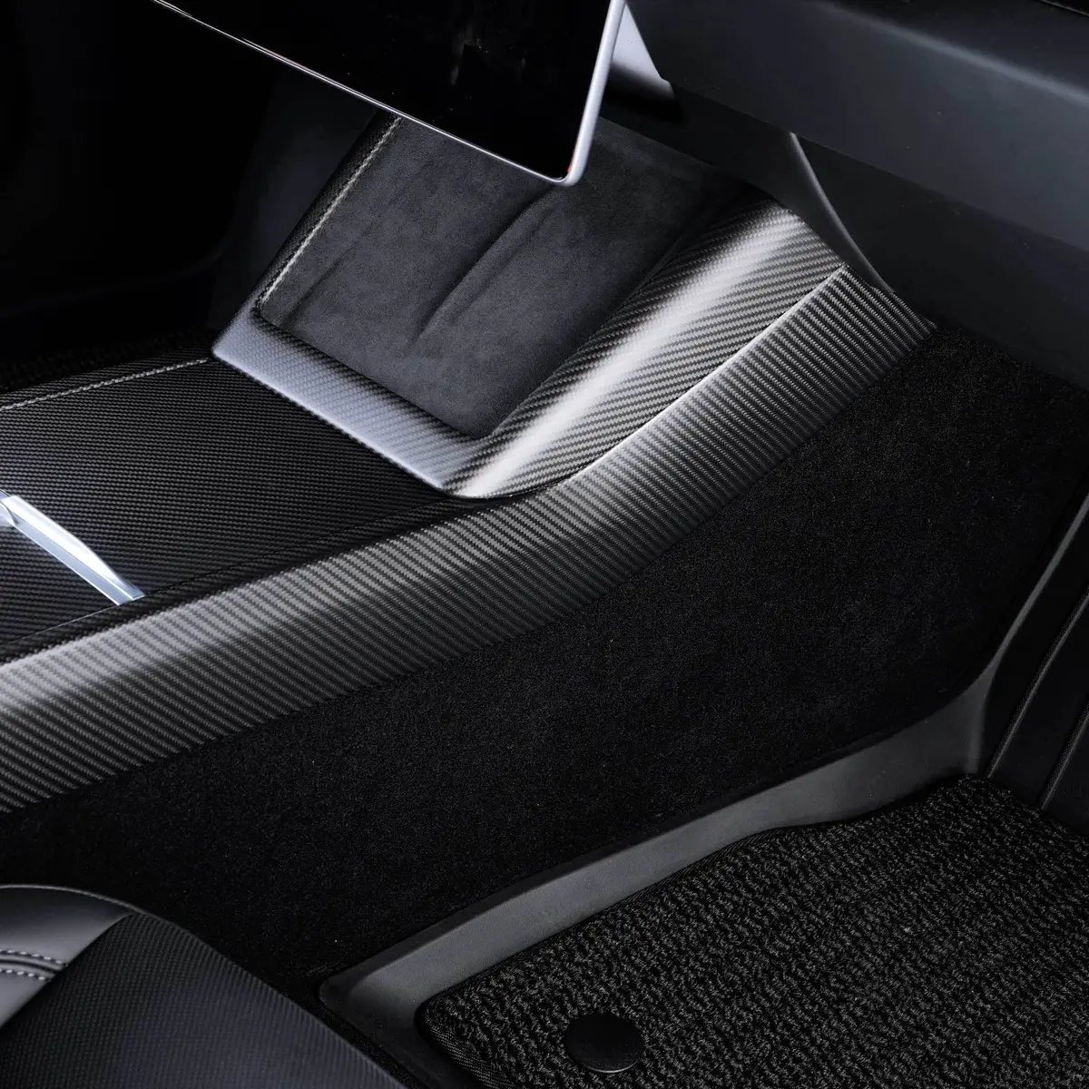 Real Molded Matte Carbon Fiber Mobile Charger Surround Trim For Tesla Model Y Juniper 1