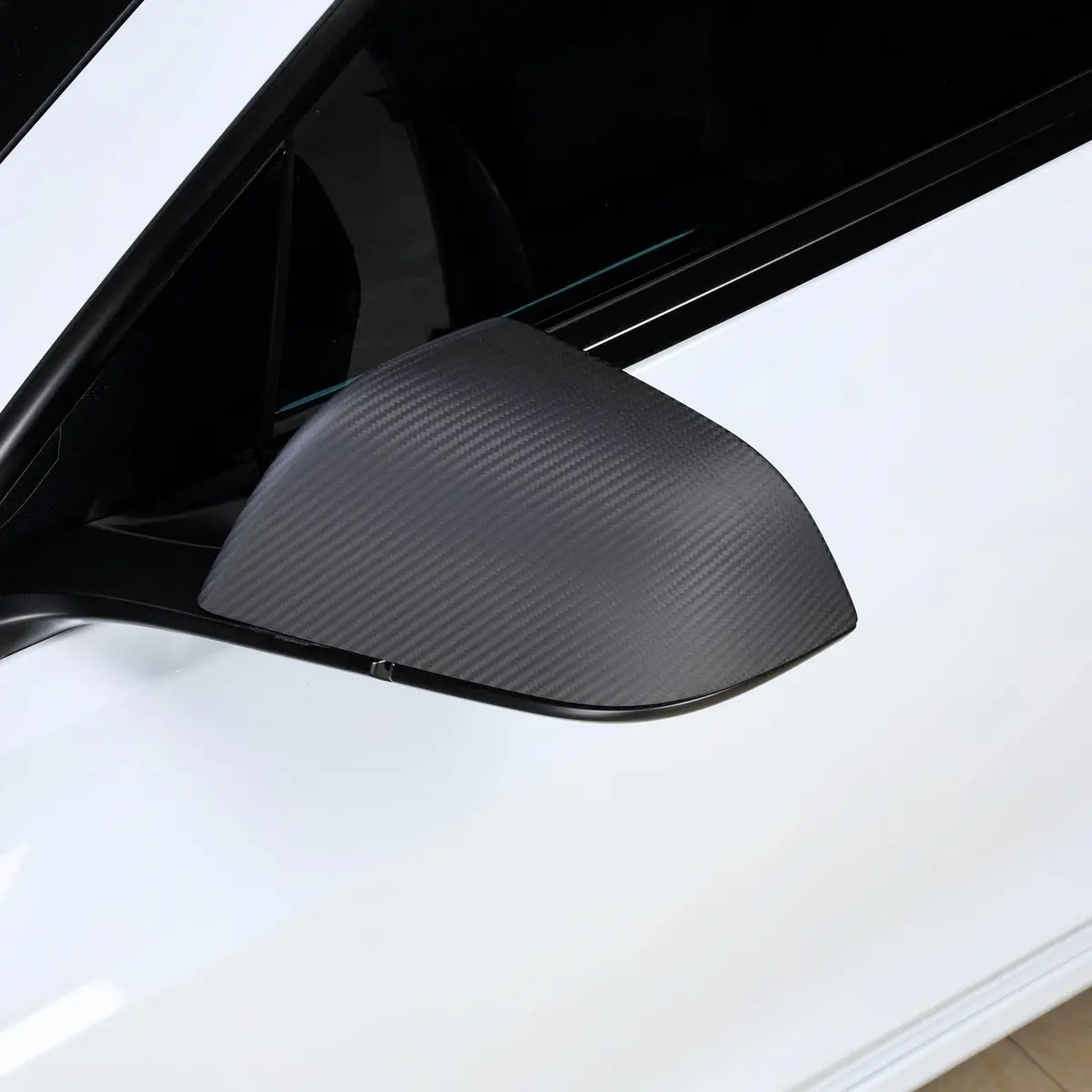 Real Molded Matte Carbon Fiber Side Mirror Overlay Covers For Tesla Model 3 2023-2026 Highland 1