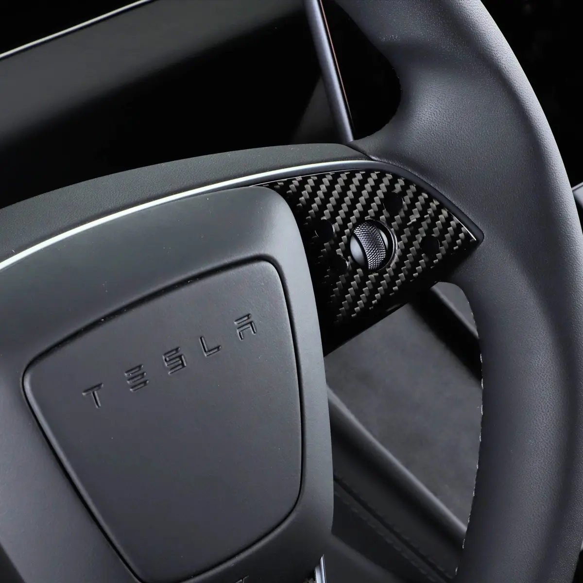 Real Molded Matte Carbon Fiber Steering Wheel Overlays 3Pcs For Tesla Model 3 2023-2026 Highland 1