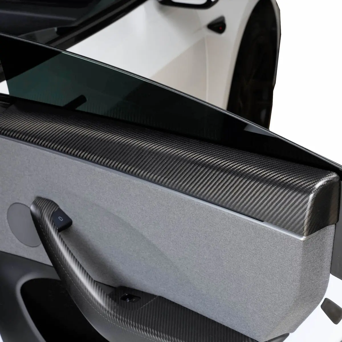 Real Molded Matte Carbon Fiber Upper Door Panel Overlay Covers 4Pcs For Tesla Model 3 2023-2026 Highland 1