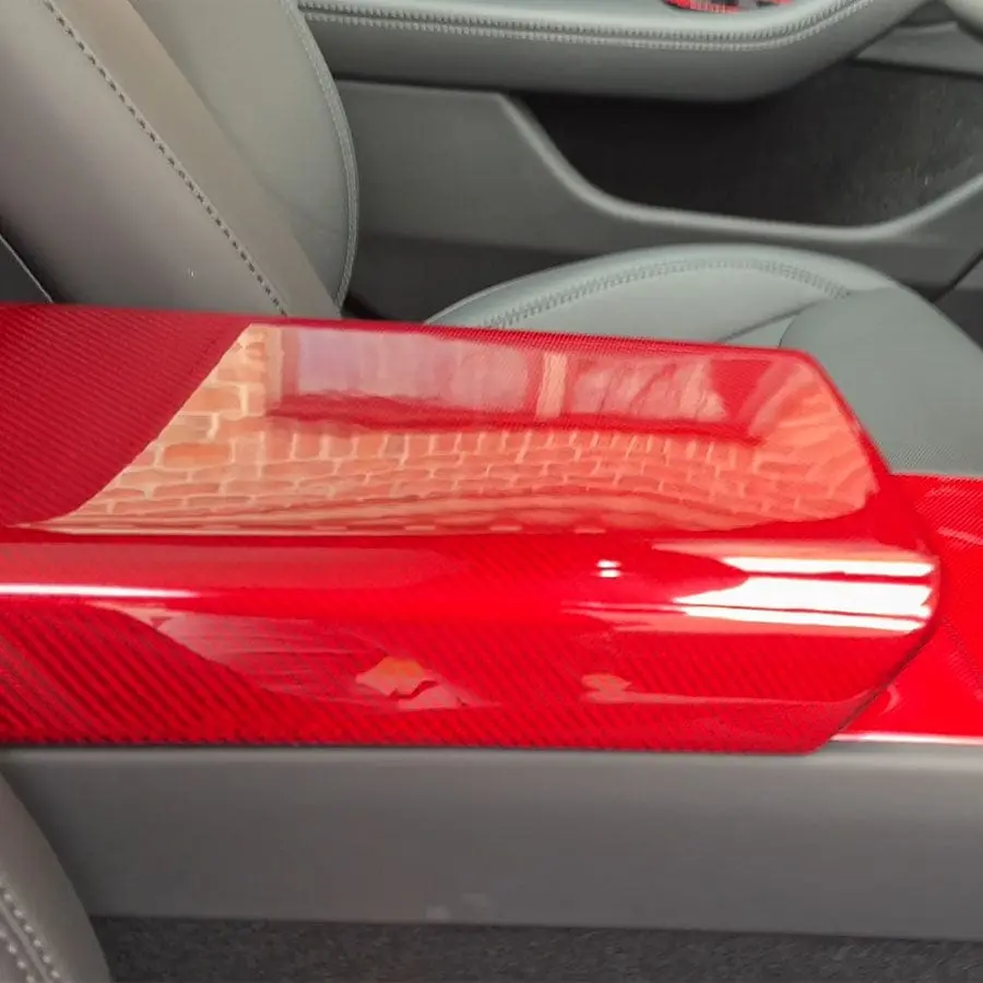 Real Molded Red Carbon Fiber Armrest Overlay Cover For Tesla Model 3 2023-2026 Highland 1