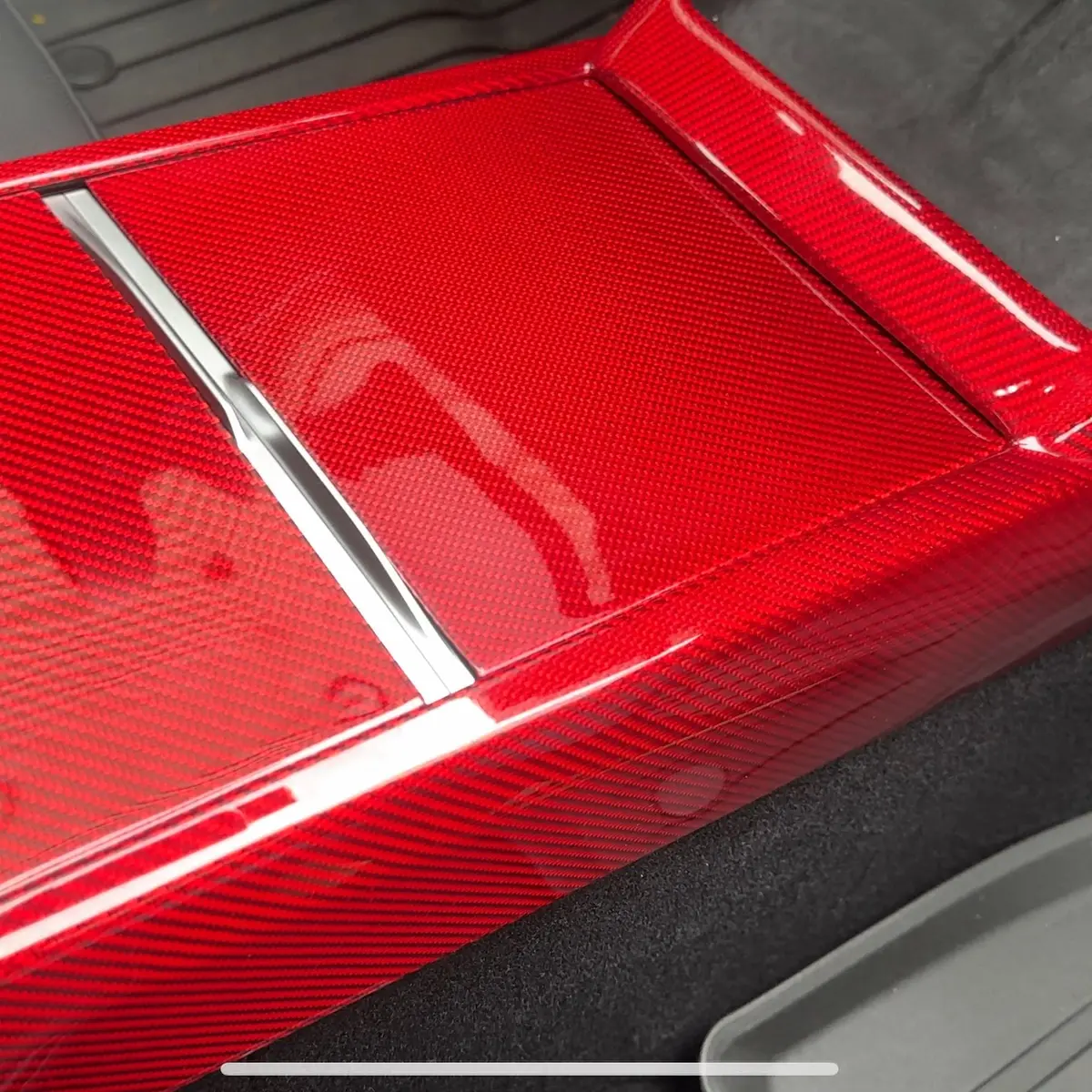 Real Molded Red Carbon Fiber Center Console Overlay Kit 4Pcs For Tesla Model 3 2023-2026 Highland 1