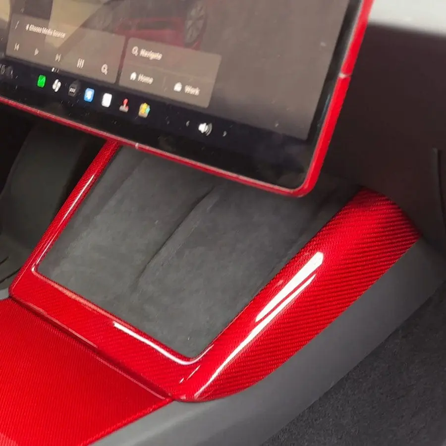 Real Molded Red Carbon Fiber Mobile Charger Surround Trim For Tesla Model 3 2023-2026 Highland 1