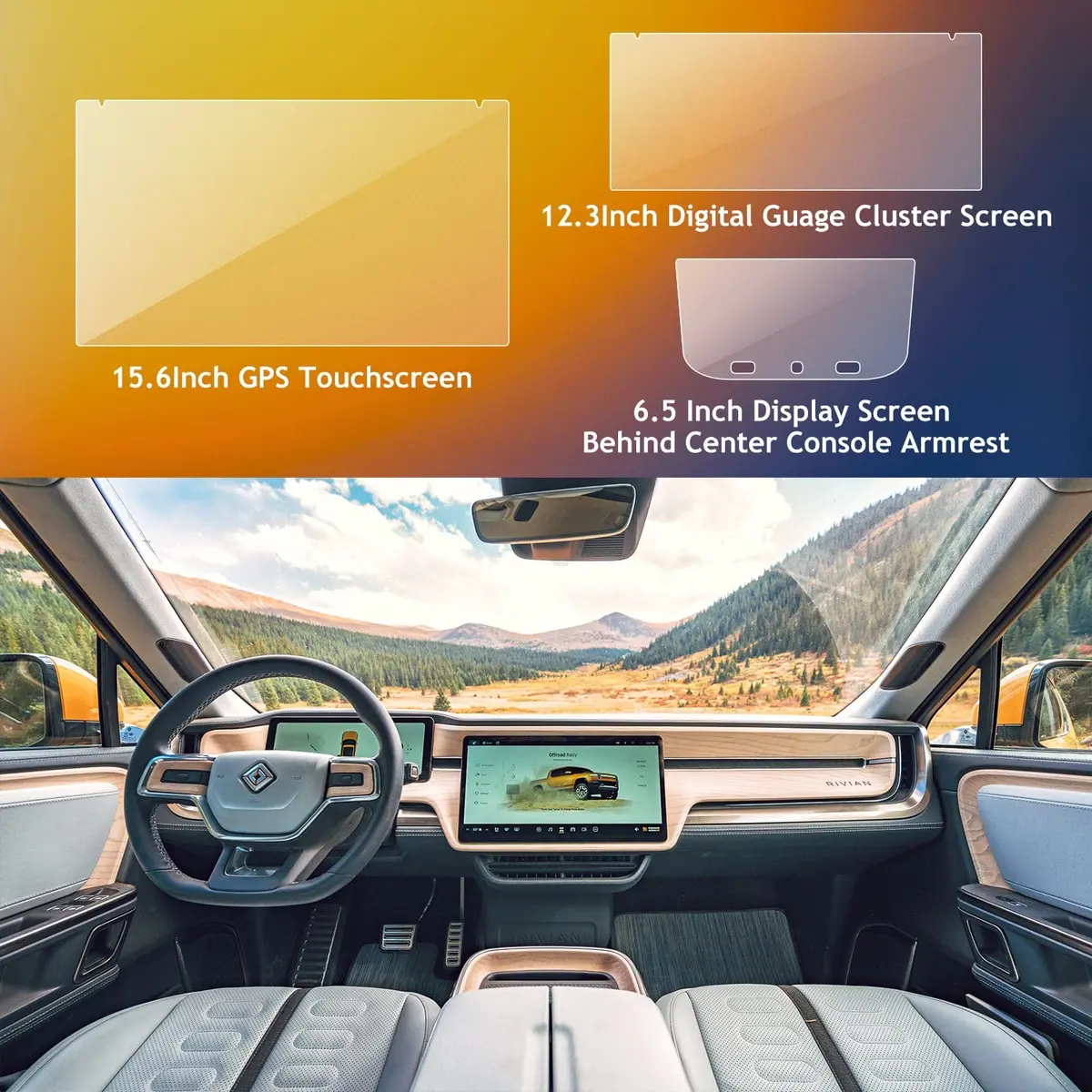 3Pcs Hd Tempered Matte Glass Screen Protectors Set For Rivian R1s 2022-2026 1