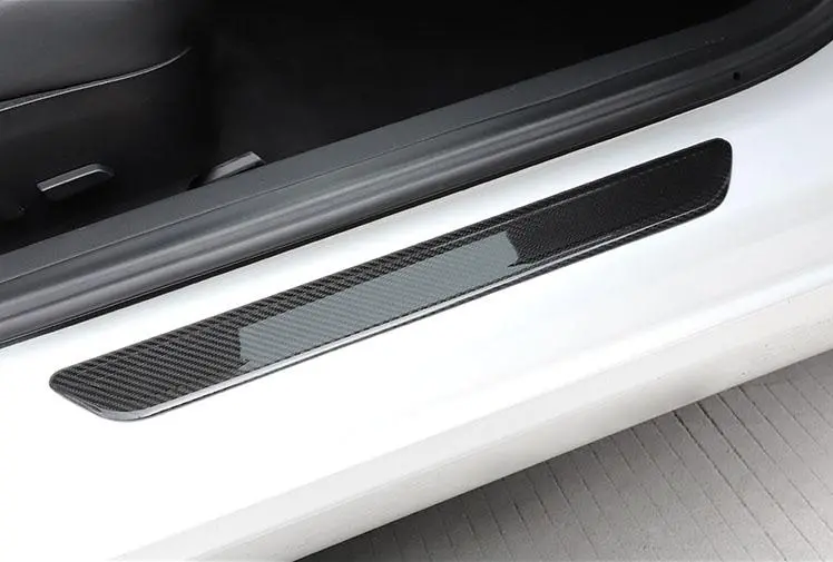 4Pcs Real Molded Gloss Carbon Fiber Scuff Plates / Door Sill Covers For Tesla Model 3 2017-2023 1