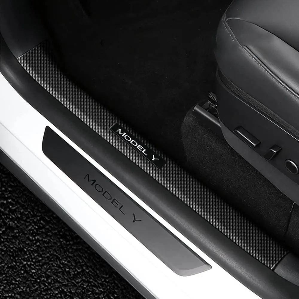 Carbon Fiber Effect Door Trim Sill Protectors For Tesla Model Y 2020-2026 1