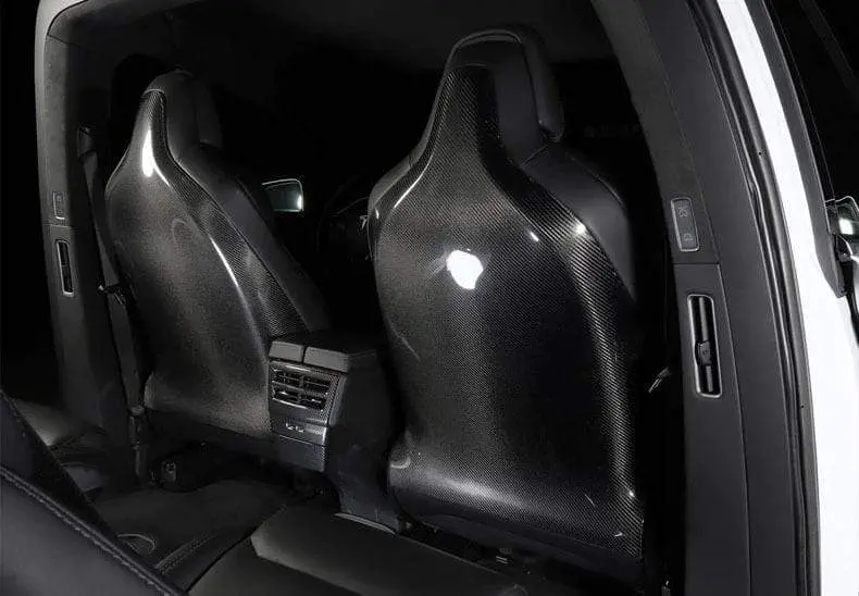 Real Molded Gloss Carbon Fiber Seat Backs For Tesla Model X 2015-2020 1